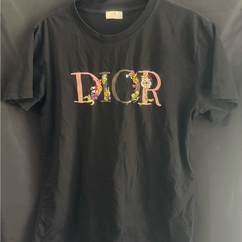 Dior Black T-Shirt with Floral Embroidery